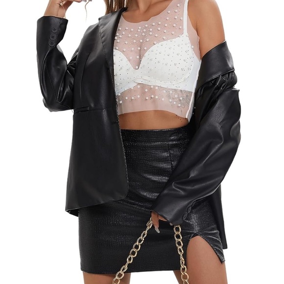 NWT Pearl Top for Women Rhinestone Top Mesh Sheer Shirt Sequin Top White - Picture 4 of 6